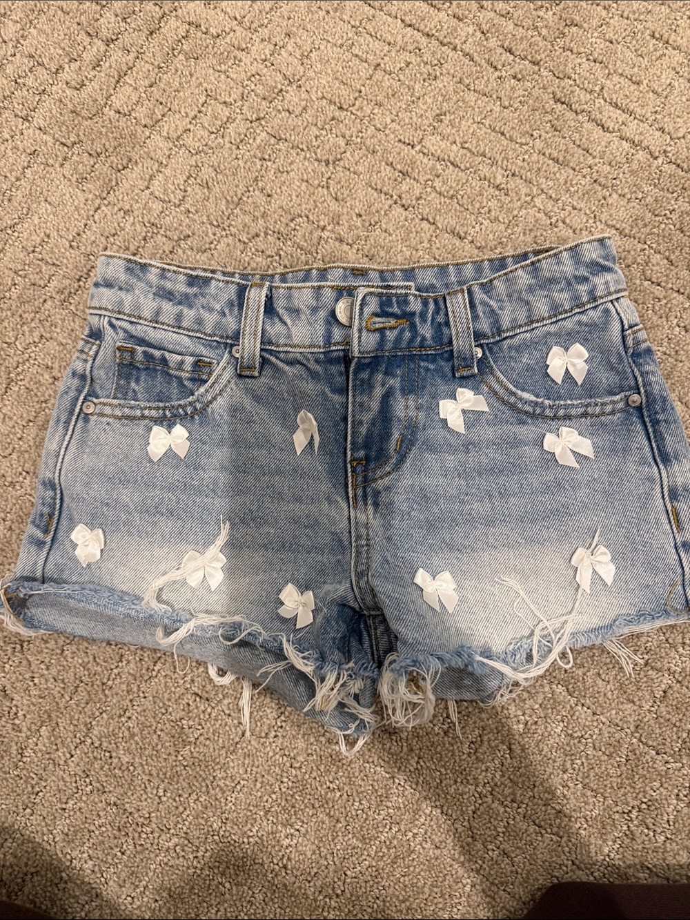 RSQ Light Blue Denim Shorts with White Bow Appliqués